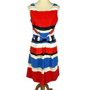 Kate Spade Jillian Red White Blue Striped Bow Sleeveless Fit & Flare Dress Sz 8